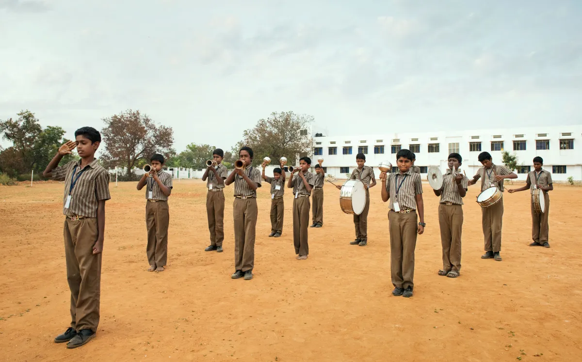 School band performing on grounds
