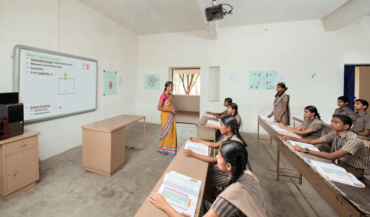 Smart classroom with projector and students